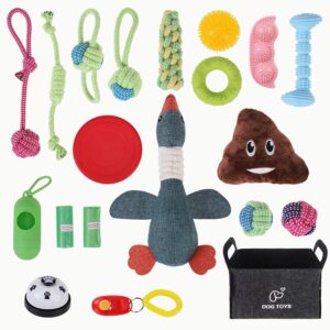 SCENEREAL Dog Toys Bulk 20 Pack, Puppy Squeaky Chew Toys for Busy Boredom, Chewing, Teething, Pet Plush Dolls Rope Ball Toys for Small Medium Dogs