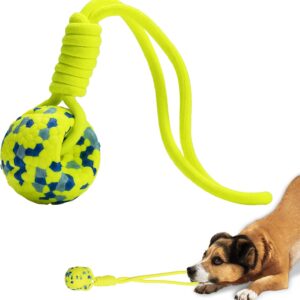 Dog Ball with Rope, Dog Rope Ball for Aggressive Chewers, Durable Tug Ball Toy for Small Medium Large Dog, Interactive Dog Ball Toy for Training Dog Catch and Fetch, Green, 2.5 inch