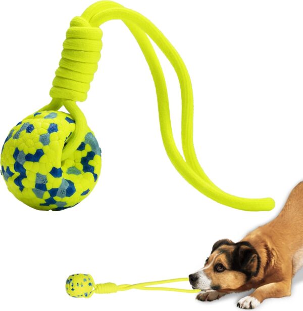 Dog Ball with Rope, Dog Rope Ball for Aggressive Chewers, Durable Tug Ball Toy for Small Medium Large Dog, Interactive Dog Ball Toy for Training Dog Catch and Fetch, Green, 2.5 inch