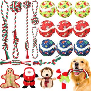 20 Pcs Dog Christmas Toys with Squeaker Stuffed Dog Toys Pet Tennis Balls Chew Rope Toys for Small Medium Large Aggressive Chewers Dogs Cat Teething Training Catching Chew Toys Xmas Gift