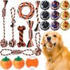 20 Pcs Halloween Dog Tennis Balls Squeaky Pumpkin Dog Plush Toys Dog Rope Toys for Small Medium Large Dog Durable Plush Teething Chew Toys for Aggressive Chewers Dog Cat Interactive Training