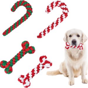 4 Pack Christmas Pet Chew Toys Candy Cane Bone Dog Rope Toys Puppy Training Toys for Aggressive Chewers Medium Large Dog Pets Chewing (Medium)