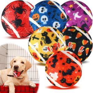 6 Pcs Halloween Squeaky Tennis Balls for Dogs Pet Interactive Dog Balls for Small Medium Large Dogs Teething Durable 2.5 Inch Fetch Toys for Aggressive Chewer Training Catching, 6 Style