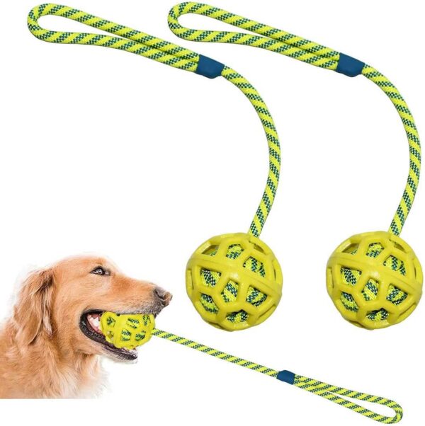 BlueHomy Dog Rope Toys Training Ball -On Rubber, Toy with Handle, Exercise and Reward for Dogs Chew,Dog Pull Toy- Throw - Tug Fetch , Gifts Set of 2, DTB1001YEL-2X, Yellow