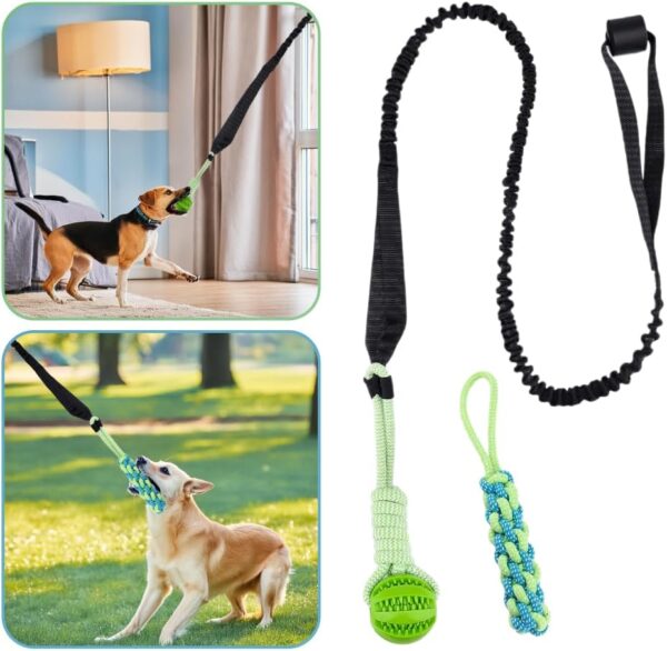 Dog Chew Toys, Flirt Pole for Dogs, Indoor Outdoor Dog Toys, Tug of War Dog Training Toy, Bungee Hanging Ball Tug, Pull Toy for Small to Large Dogs, Resistant Dog Tree Tug Toy, Spring Pole Dog Rope