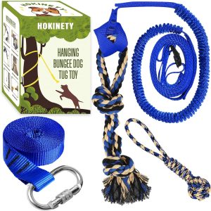 Dog Hanging Bungee Tug Toy: Interactive Tether Tug-of-War for Pitbull Small to Large Dogs to Exercise and Training Equipment - Outdoor Tree Tugger Dog Rope Toy with 2 Chew Rope Toys - Blue