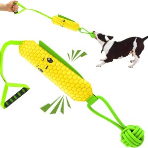 ETIAL Interactive Dog Tug Toy,Indestructible Dog Toys for Aggressive Chewers,Tough Squeaky Dog Rope Toys for Training,Tug of War Dog Toy Balls for Medium & Large Dogs (Corn)