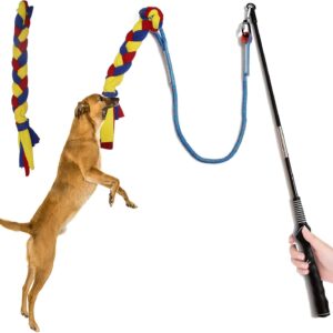 Flirt Pole for Dogs, Teaser Wand Interactive Dog Toys Pet Flirt Stick with 2 Cotton Rope for Small Medium Large Dogs, Interactive Flirt Stick for Dogs Outdoor Exercise Training