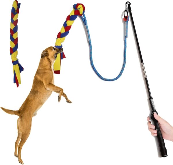 Flirt Pole for Dogs, Teaser Wand Interactive Dog Toys Pet Flirt Stick with 2 Cotton Rope for Small Medium Large Dogs, Interactive Flirt Stick for Dogs Outdoor Exercise Training