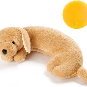 Heartbeat Puppy Toy Heartbeat Stuffed Animal for Dog Anxiety Relief and Calming Aid, Dog Heartbeat Toy for Puppy Sleep Aid Crate Training, Puppy Essential Puppy Needs, Golden