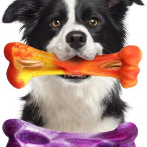 Mitzifuzz Tough Dog Toys for Aggressive Chewers, Interactive Dog Toys to Keep Them Busy, Dog Chew Toys Long Lasting for Large/Medium/Small Dogs, Bacon Flavor(2pcs, Mixed Yellow+Mixed Purple)