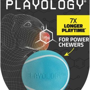 Playology Squeaky Chew Ball for Dogs | Engaging All-Natural Peanut Butter Scented Dog Toy for Medium Dogs up to 50lbs | Squeak, Bounce, Fetch, and Play!