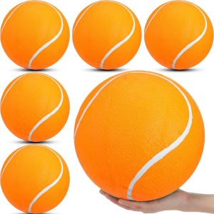 Sratte 6 Pieces Large Giant Tennis Ball for Dogs 9.5'' Inflatable Large Dog Toy Balls for Indoor Outdoor Training Playing Sports (Orange)