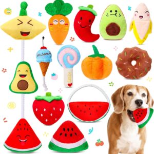 12 Pcs Dog Squeaky Toys Stuffed Carrot Dog Toy Dog Cute Stuffed Animal Puppy Toys, Cute Chew Toys, Pet Toys Dog Plush Toy for Dog Playing Training Teeth Cleaning (Fruit and Vegetable)