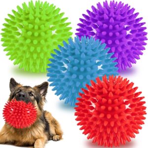 4.5” Heavy Duty Squeaky Dog Balls Toys for Medium Large Dogs 4 Pack Indestructible Dog Toys for Aggressive Chewers Spike Dog Balls for Clean Teeth and Training Dog Toys for Boredom and Stimulating