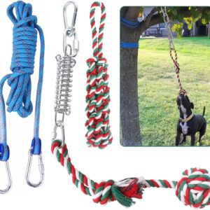 HOPET Dog Outdoor Bungee Solo Hanging Toy, Tether Tug of War Dog Toys for Pitbull Small Large Aggressive Chewers Dogs to Exercise, Durable Interactive Dog Tug Toy with Metal Spring Kit, Dog Rope Toys