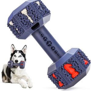 NEOROD Durable Dog Chew Toys for Aggressive Chewer. Indestructible Interactive Dental Toys for Training and Cleaning Teeth. Natural Rubber Bacon Flavored Dumbbell Dispensing Toy for Large Medium Dogs