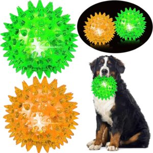 4.5” Light Up Squeaky Dog Balls: Led Spikey Dog Balls for Aggressive Chewers Dog Chew Toys for Teething - Dog Balls for Medium Large Dogs Durable Dog Toys for Clean Teeth and Training