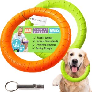 Forest & Twelfth Set of 2 Dog Rings Dog Ring Toy Set - Agility Training Equipment for Dogs & Puppies, Outdoor Dog Toys, Flying and Floating Dog Exercise Equipment Complete with Training Whistle