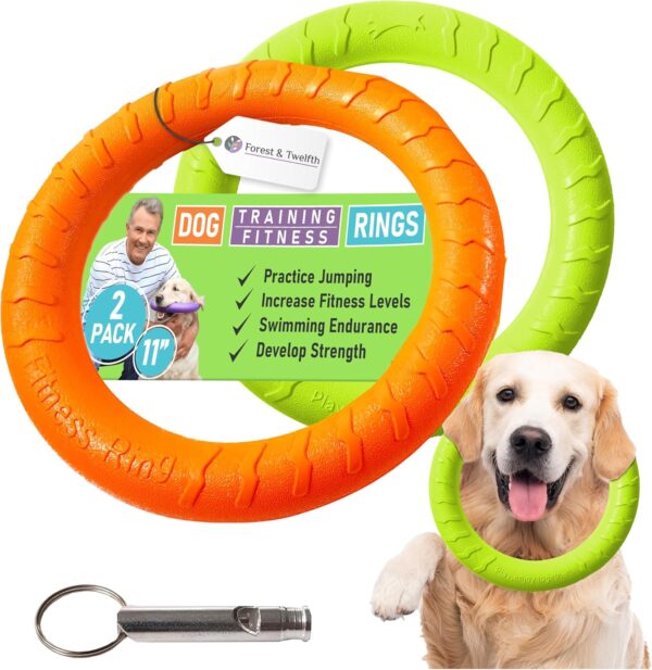 Forest & Twelfth Set of 2 Dog Rings Dog Ring Toy Set - Agility Training Equipment for Dogs & Puppies, Outdoor Dog Toys, Flying and Floating Dog Exercise Equipment Complete with Training Whistle