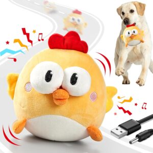 Interactive Dog Toys, Squeaky Dog Toys with Interactive Dog Ball, Rechargeable Crinkle Dog Chew Toys Pet Plush Toys for Small Medium Large Dog Toys to Keep Them Busy Jumping Music Mode(Chick)