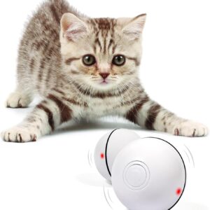 YOFUN Smart Interactive Cat Toy - Newest Version 360 Degree Self Rotating Ball, USB Rechargeable Wicked Ball, Build-in Spinning Led Light, Stiulate Hunting Instinct for Your Kitty (White)