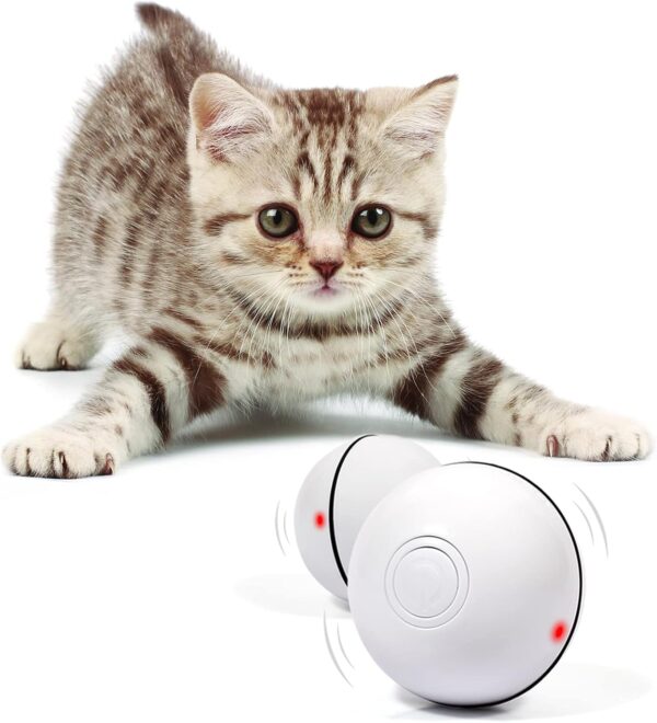 YOFUN Smart Interactive Cat Toy - Newest Version 360 Degree Self Rotating Ball, USB Rechargeable Wicked Ball, Build-in Spinning Led Light, Stiulate Hunting Instinct for Your Kitty (White)