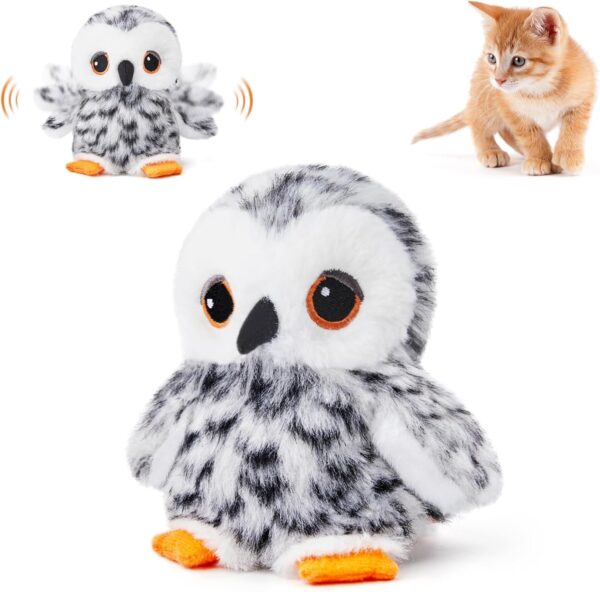 Potaroma Flapping Owl Cat Toys (No Flying), Lifelike Bird Chirp, Rechargeable Touch Activated Kitten Toy, Interactive Catnip Kicker Exercise Toys 4.0" for All Breeds