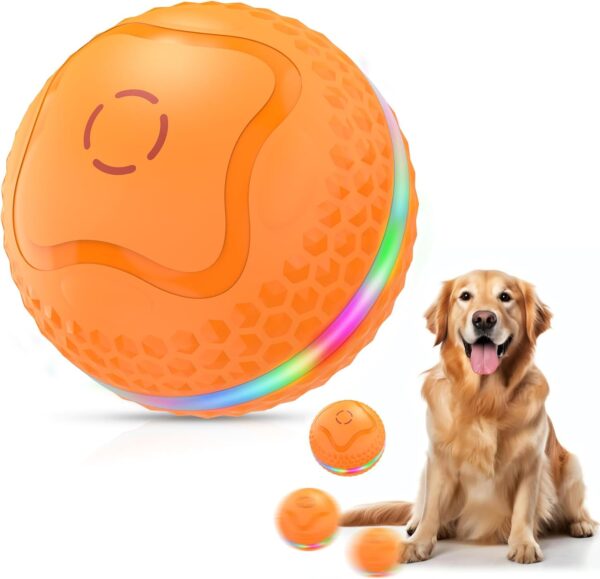 Interactive Dog Toys Ball, Automatic Rolling Ball Toy, Lively pet Ball for Medium/Large Dogs to Relieve Boredom, Activated Automatic Motion Dog Ball Toy with LED Flash, USB Rechargeable