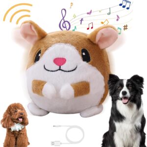 Active Moving Pet Plush Toy, Smart Interactive Dog Toy Pet Bouncing Balls, USB Rechargeable Washable Cartoon Pig Plush Squeaky Pig Dog Toy for Dog/Puppy and Cats, with 120 Music (Hamster)