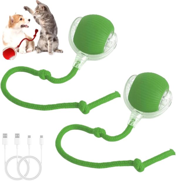 2pcs Interactive Dog Toys Interactive Rolling Dog Ball Chewie Viral Rolling Dog Ball Cat Toys Rolling Ball Electric Dog Ball Toy 360° Smart Automatic Rolling Ball Toy for Indoor Dogs/Cats（Green）