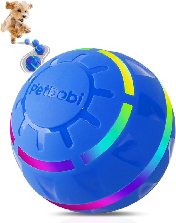 Petbobi Active Rolling Ball for Dogs - 2 Modes Interactive Dog Toys, USB Rechargeable Motion Activated Self Moving Dog Ball Toy, Durable Peppy Pet Ball for Small Medium Large Dog, LED Light, Blue