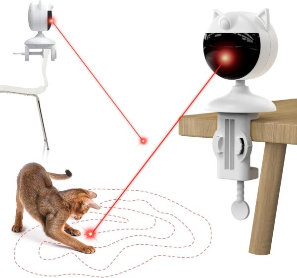 Potaroma Smart Sensor Cat Laser Toys Interactive, Motion Activated Truly Random Trjajectory, Clamp Design, Automatic Chargeable Kitten Dog Toy Indoor Exercise, Cream White