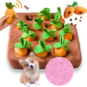 Dog Enrichment Puzzle, Interactive Squeaky Carrot Farm Snuffle Mat for Mental Stimulation and Puppy Brain Training, Small, Medium and Large Dogs (Upgraded Carrots with Treat Pockets)