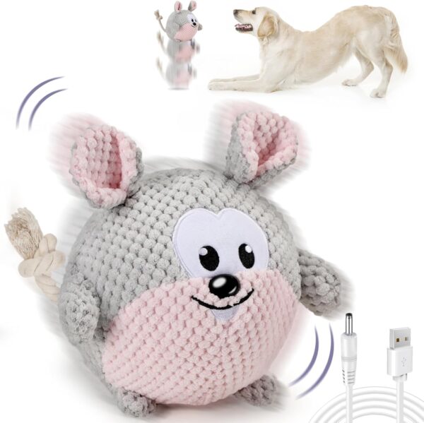 CiyvoLyeen Interactive Dog Toys for Boredom Active Moving Mouse Plush Dog Toy Bouncing Dog Toy Rechargeable Automatic Rolling Ball Chew Toy for Puppy Doggie Small Medium Large Breeds