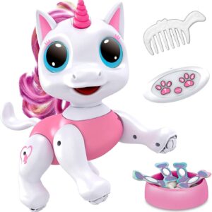 Power Your Fun Unicorn Robo Pets Unicorn Toy for Girls and Boys - Remote Control Robot Toy with Interactive Hand Motion Gestures, STEM Toy Program Treats, Walking, Dancing Robot Unicorn Kids Toy Pink