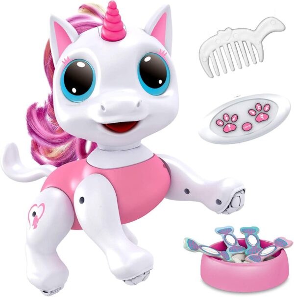 Power Your Fun Unicorn Robo Pets Unicorn Toy for Girls and Boys - Remote Control Robot Toy with Interactive Hand Motion Gestures, STEM Toy Program Treats, Walking, Dancing Robot Unicorn Kids Toy Pink