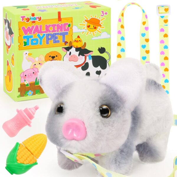 Tagitary Plush Toys Interactive Pig Toys for Kids,Walking Pet Toys Can Make Sound,Wag Tail and Twitch Nose, Realistic Stuffed Toys with Leash,Birthday Gift for Kids Toddlers