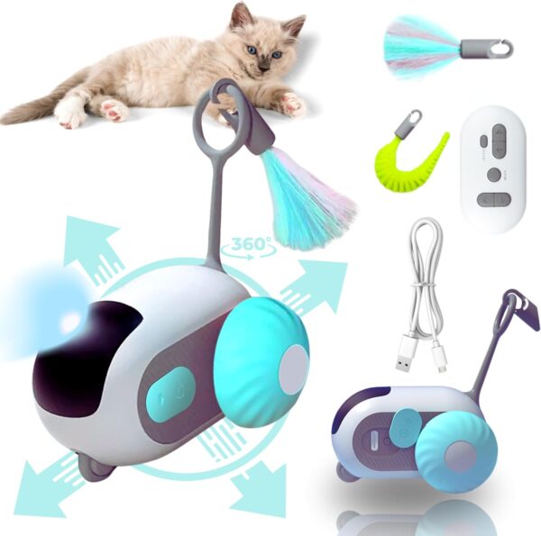 Light Blue Cat Toys for Indoor Cats Turbo Tail 2.0 Cat - Remote Control Rechargeable Automatic Cat Exercise, Smart Interactive Cat Toy with Speed Adjustment for Bored Indoor Adult Cat Kittens