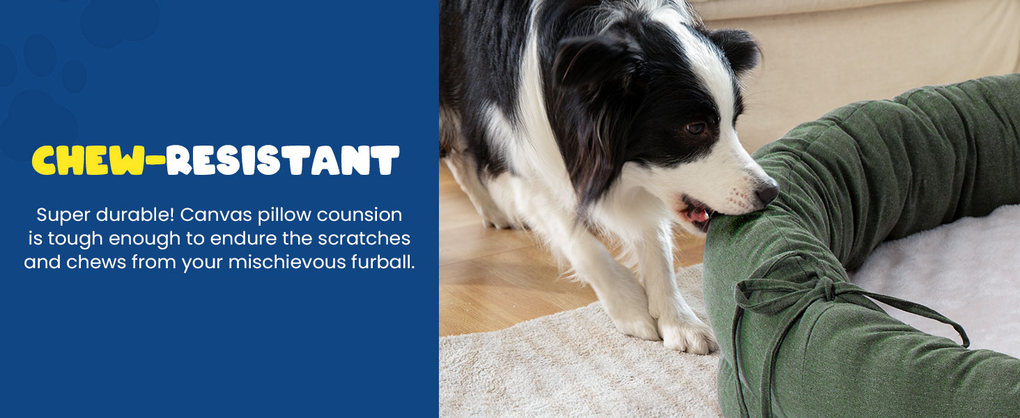 Canvas pillow counsion is tough enough to endure the scratches and chews from your furball.