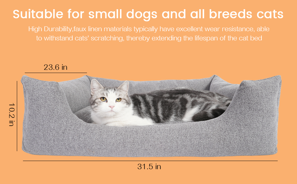 The pet bed is made of faux linen with non-slip bottom,support  head of pet while sleeping